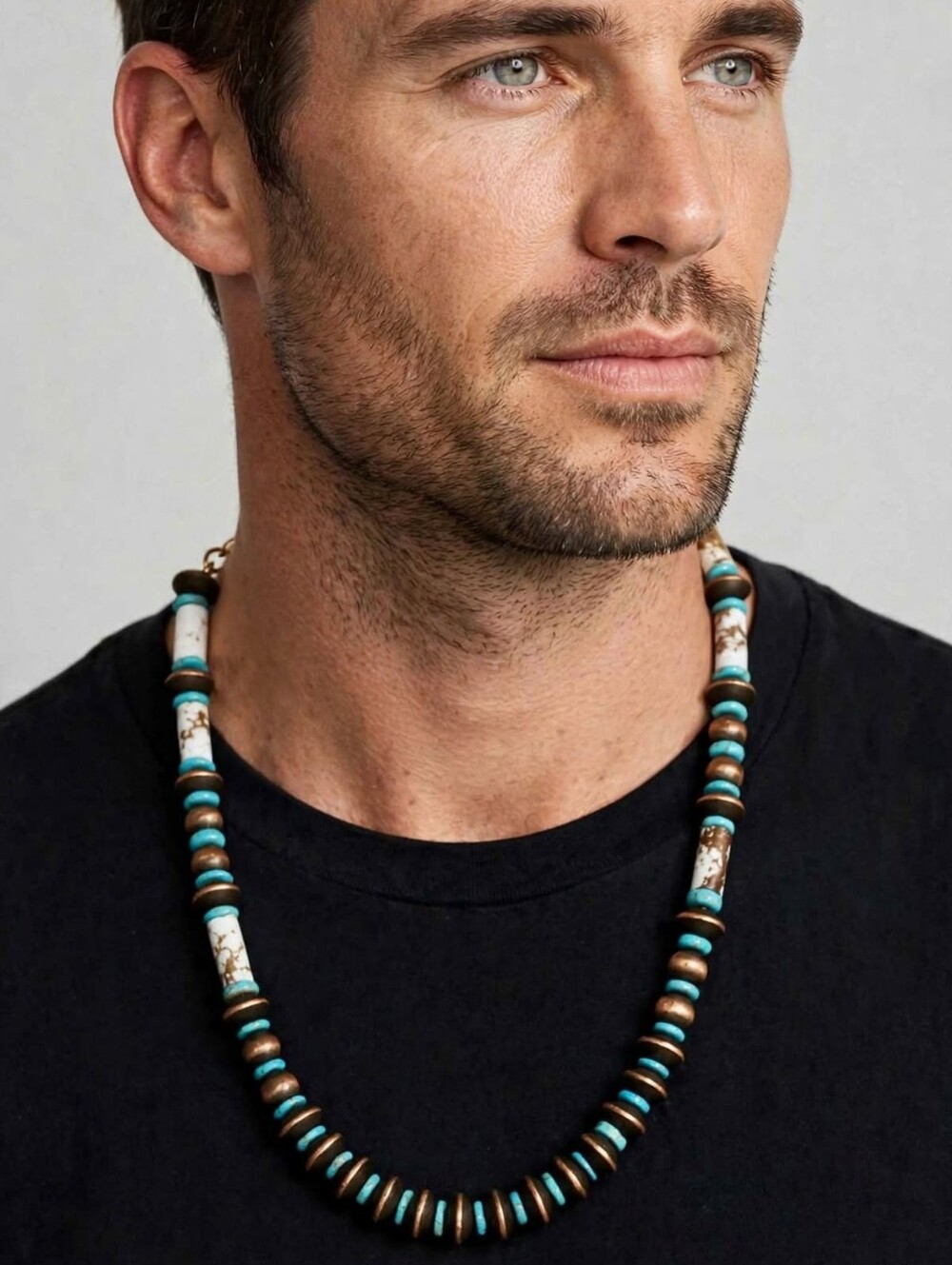 UNISEX 20-22 Inch Turquoise, Wild horse Jasper and Copper Beaded Necklace